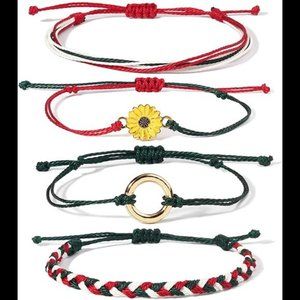 Sunflower String Red Green Bracelet Handmade Braided Rope